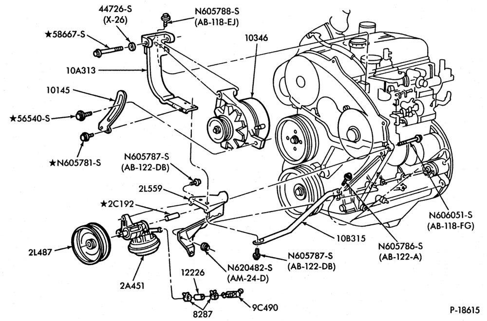 Схема ALTERNATORS-Alternator and vacuum pump brackets- B-R 4 cyl. 140 (2.3L) diesel