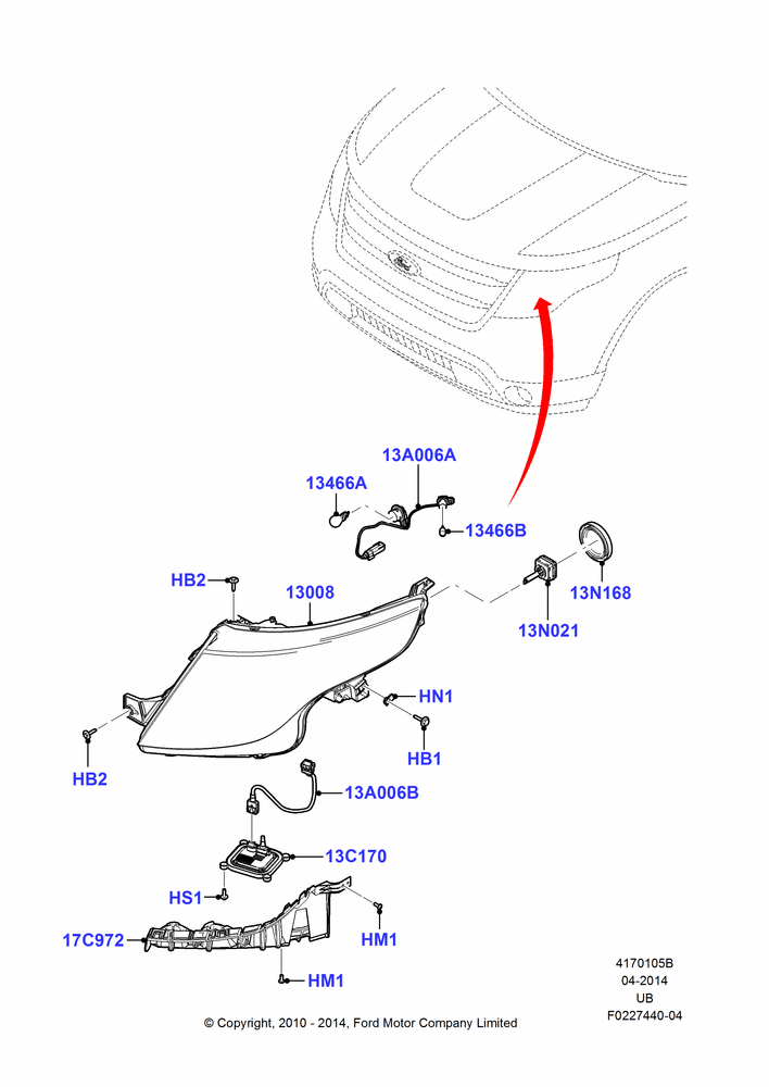 Схема Фары и передние указатели, High Intensity Discharge Headlamp; 04.10.2010–14.01.2011