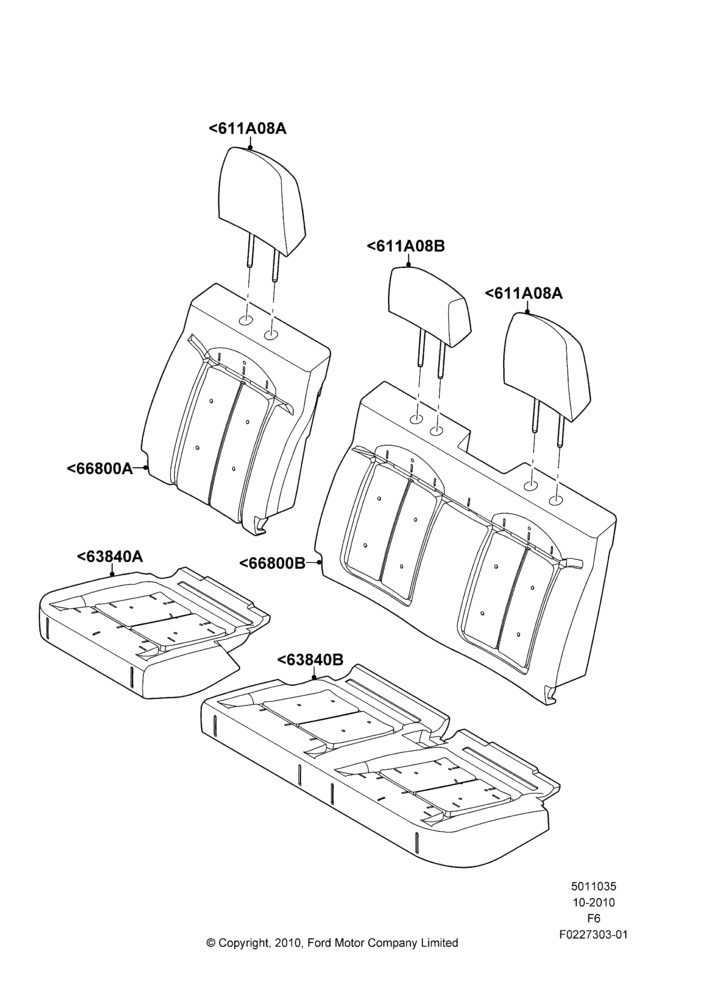 Схема Подушки и обогрев задних сидений, Crew Cab, Less 2nd Row Folding Armrests; 03.11.2010–23.12.2014