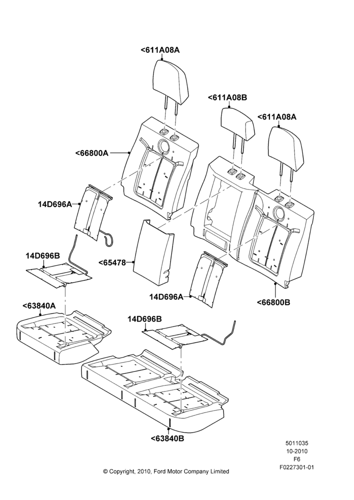 Схема Подушки и обогрев задних сидений, Crew Cab, With 2nd Row Folding Armrests; 03.11.2010–23.12.2014
