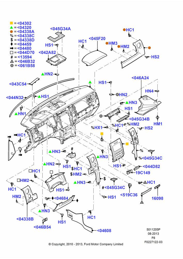 Схема Панель приборов, All Flow Thru Floor Consoles, FX4 Off Road, Lariat, Lincoln, Trim Pieces; 03.11.2010–23.12.2014