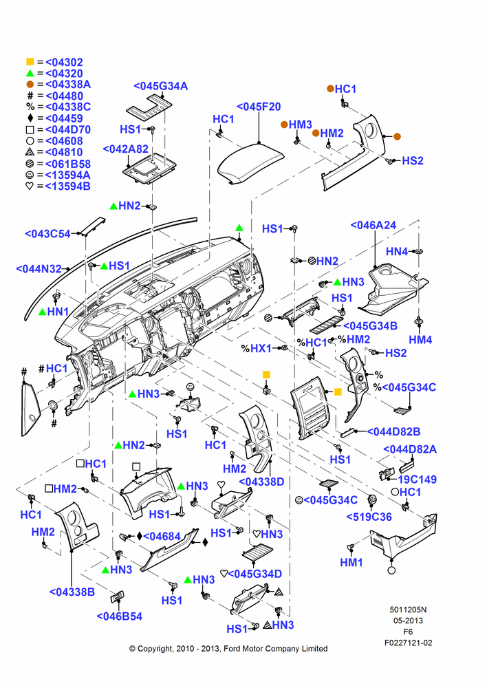 Схема Панель приборов, FX4 Off Road, Lariat, Less Flow Thru Floor Console, Trim Pieces; 03.11.2010–23.12.2014