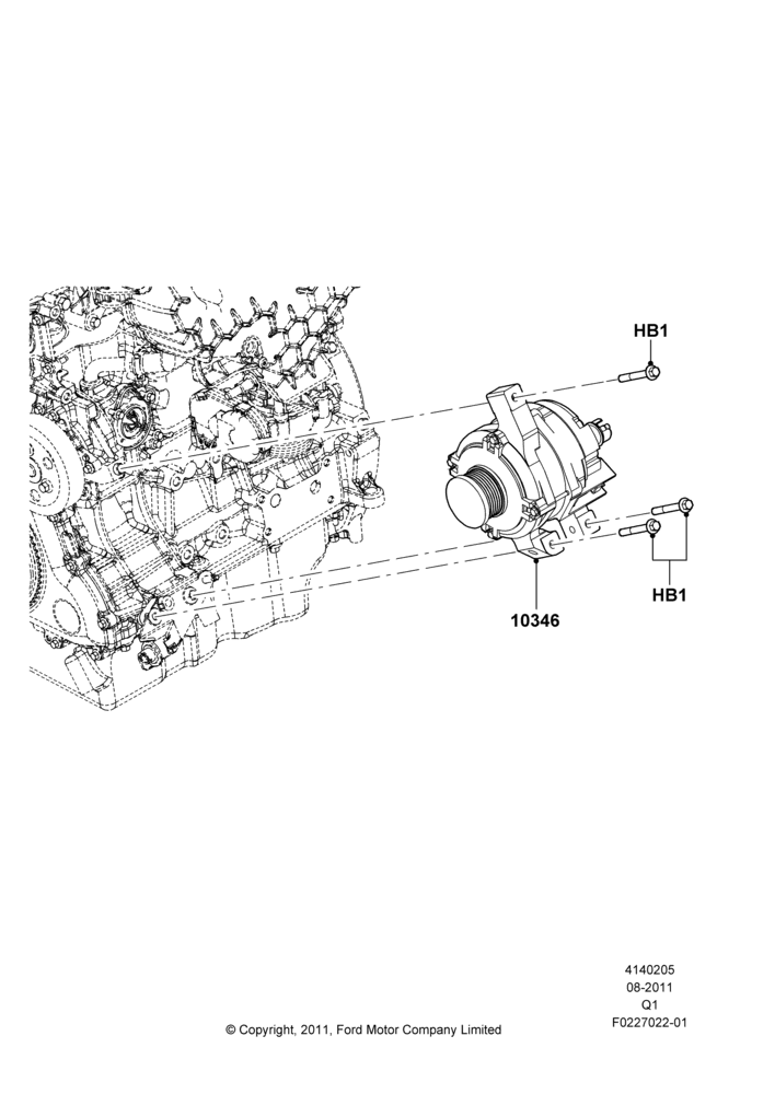 Схема Генератор и крепление, 2.0L EcoBoost (240PS); 08.08.2011–24.12.2014