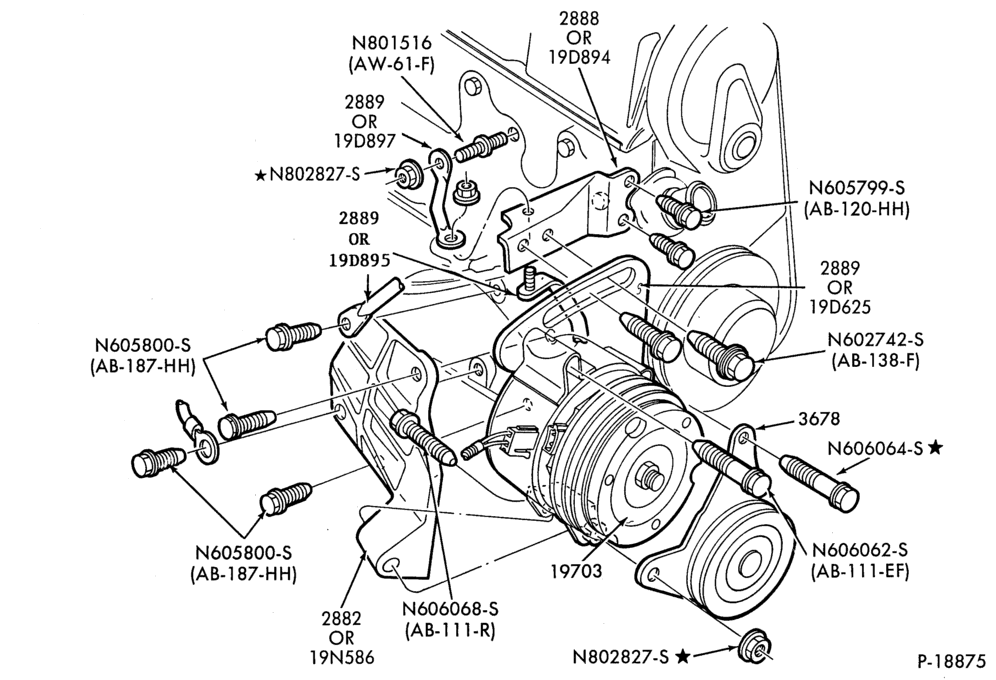 Схема AIR CONDITIONER-Compressor Installation - hang-on  - integral - 4 cyl.-w/ T/E- 4 cyl.-Can.-TC