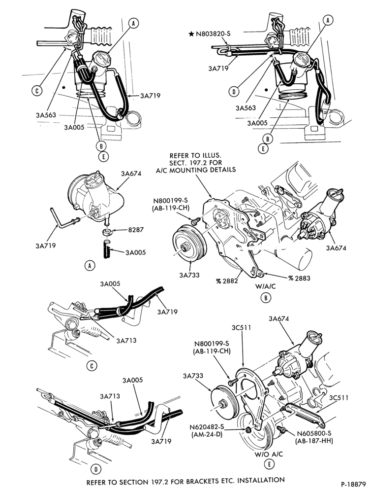 Схема STEERING-Pump installation - 6 cyl. 230 (3.8L)