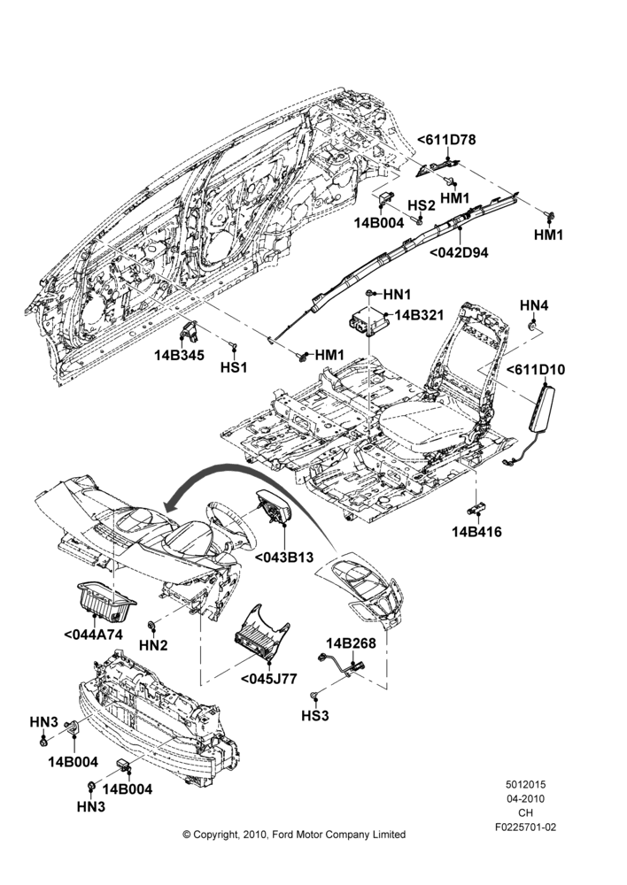 Схема Подушки безопасности (SRS), 5 Door Sedan; 26.04.2010–27.04.2013