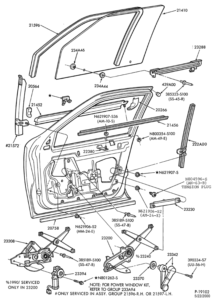 Схема BODY SIDES AND QUARTER-Window parts - front door - body type 54 & 74