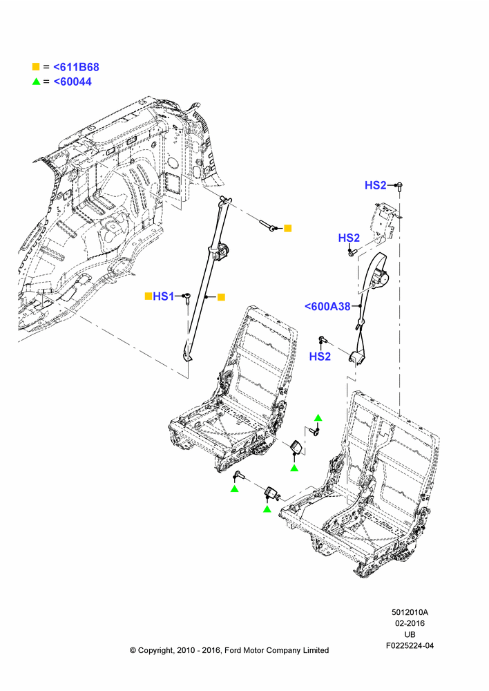 Схема Задние ремни безопасности, 2nd Row 60/40 (3 P) Folding Seat, Less Rear Seat Belts, With High Level Second Row Seating, With Second Row Split Folding Seat, Less Inflatable; 01.11.2010–03.03.2019