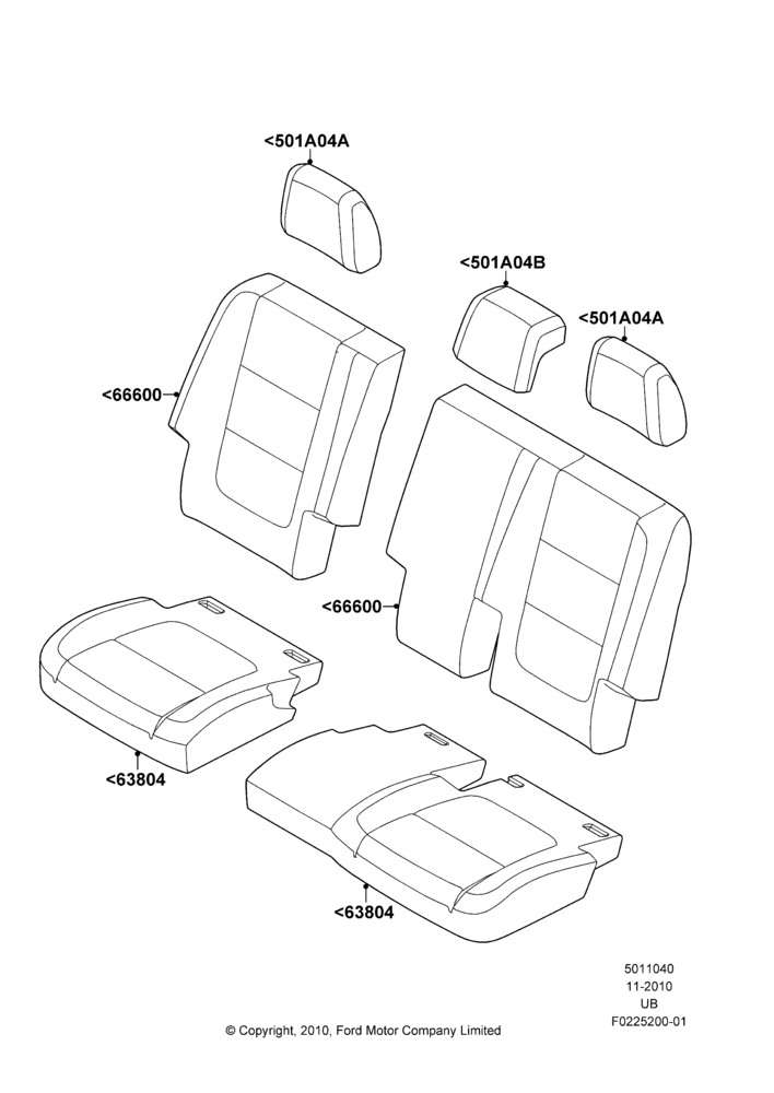 Схема Rear Seat Covers, 2nd Row 60/40 (3 P) Folding Seat; 04.10.2010–04.05.2015