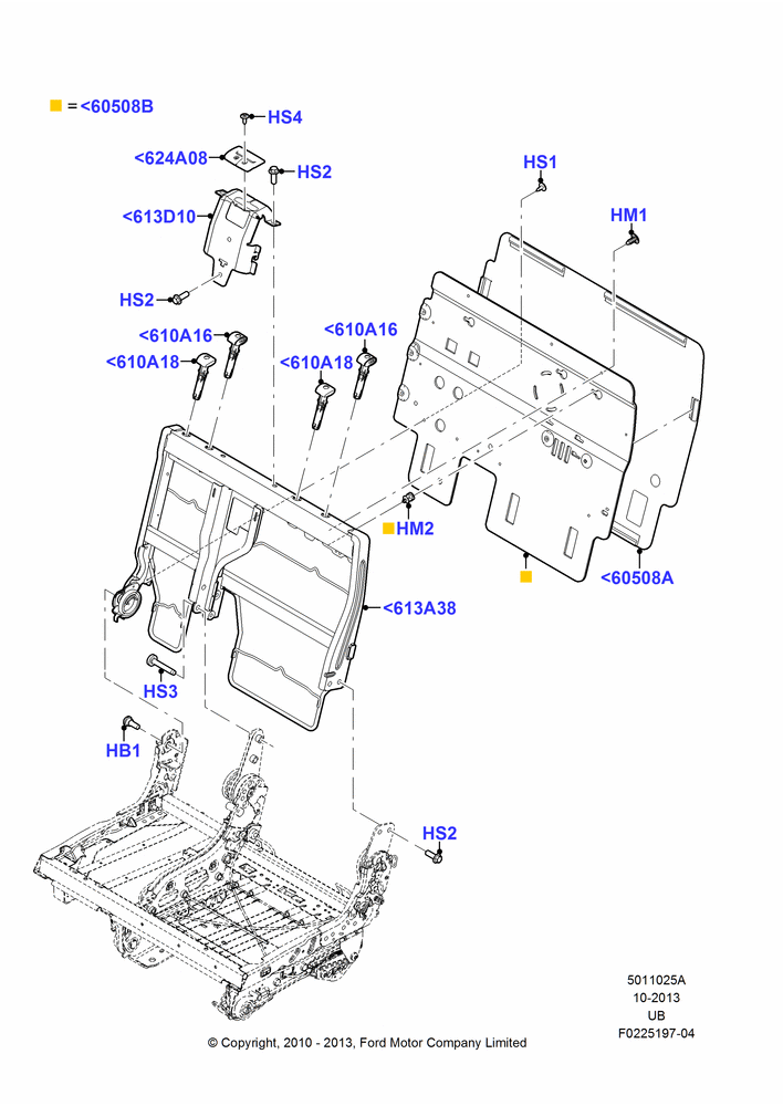 Схема Спинка заднего сиденья, 2nd Row 60/40 (3 P) Folding Seat, 60% Seat; 04.10.2010–04.05.2015
