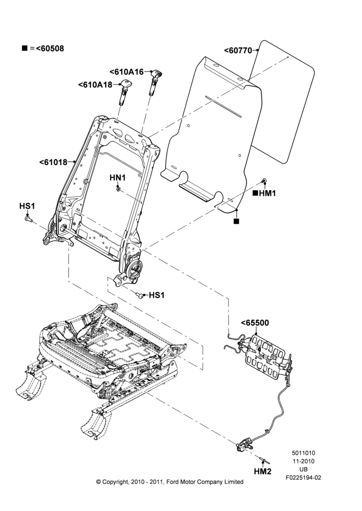Схема Спинка переднего сиденья, With Driver 6 Way Pwr.Seat Adjuster; 04.10.2010–04.05.2015