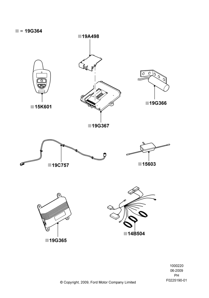 Схема Комплект дистанционного запуска, Keyless Entry - Key Fob/ID Card, Accessory, Bi-Directional Remote Start; 15.06.2009–06.02.2012
