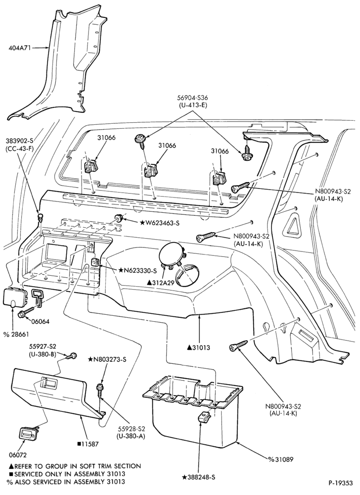 Схема SOFT, INTERIOR TRIM-Interior trim panels  - quarter - B/T 74 - L.H.- w/storage compartment