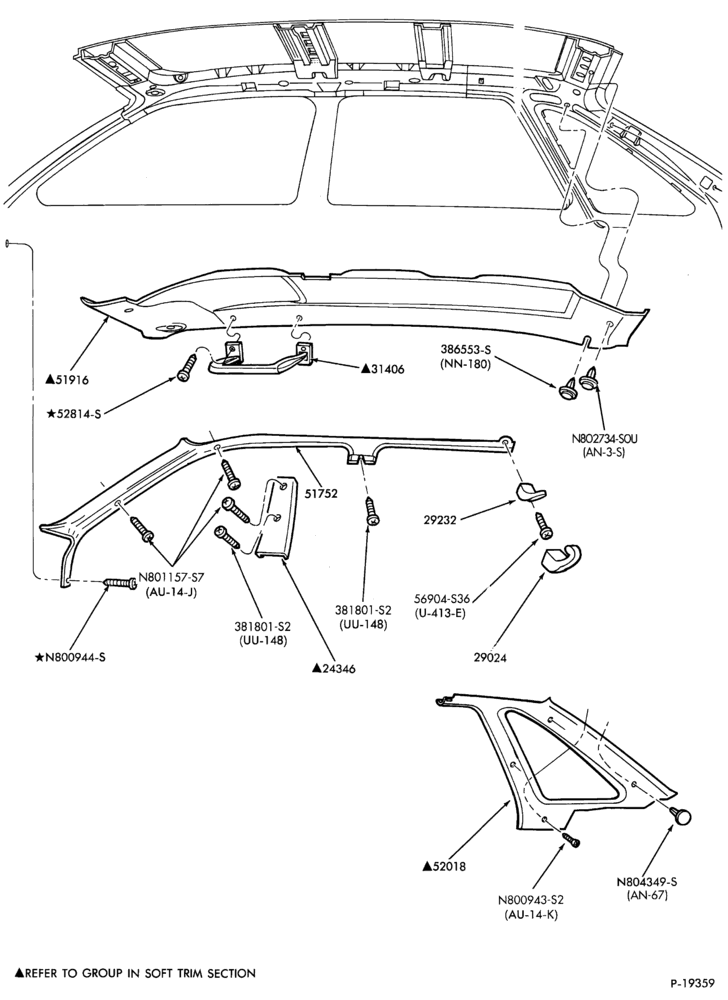 Схема SOFT, INTERIOR TRIM-Interior trim parts - headlining and garnish moulding - B/T 54