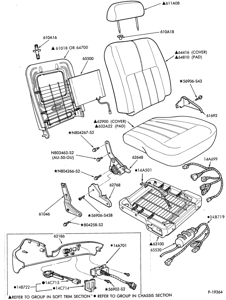 Схема SEATS AND SEAT BELTS-Front seat parts - upper half - bucket