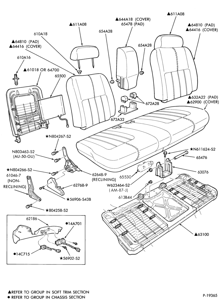 Схема SEATS AND SEAT BELTS-Front seat parts - upper half - flight bench