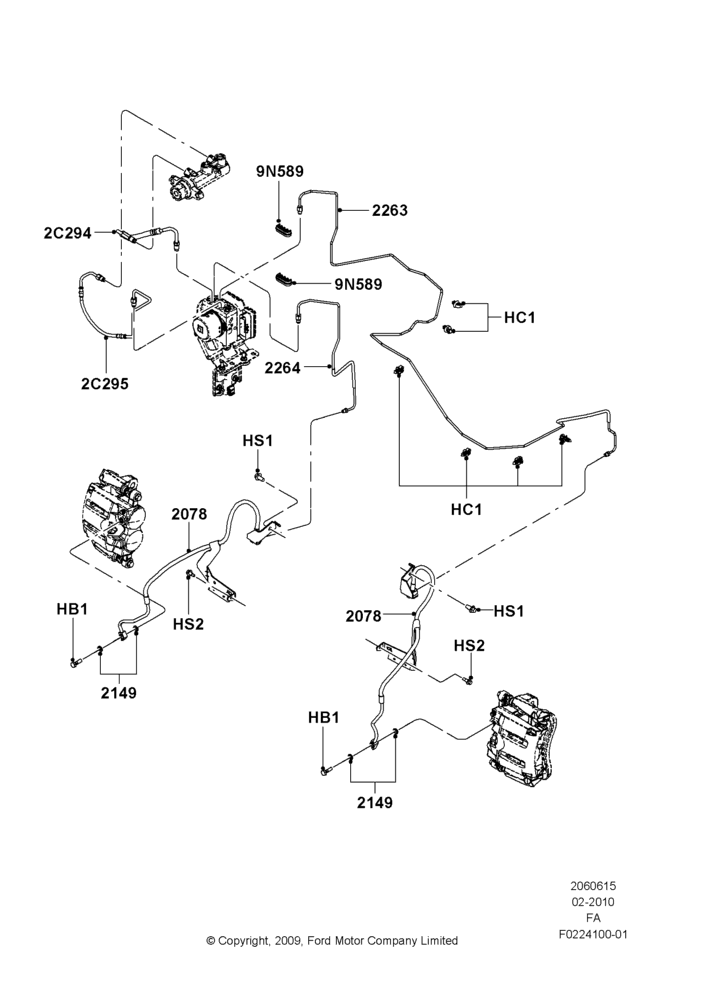 Схема Передние тормозные трубки, Ford 250 Series, Ford 350 Series, LHD 4WD (Part Time Drive); 22.02.2010–05.07.2016