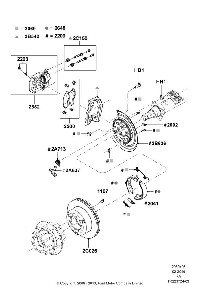 Схема Задние тормозные диски и суппорты, Ford 250 Series, Ford 350 Series, With Double Rear Wheels; 22.02.2010–22.10.2012