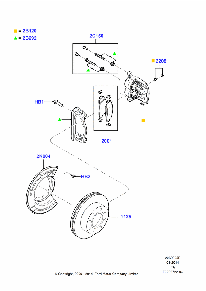 Схема Передние тормозные диски и суппорты, Ford 250 Series, Ford 350 Series, LHD 4WD (Part Time Drive); 22.02.2010–05.07.2016