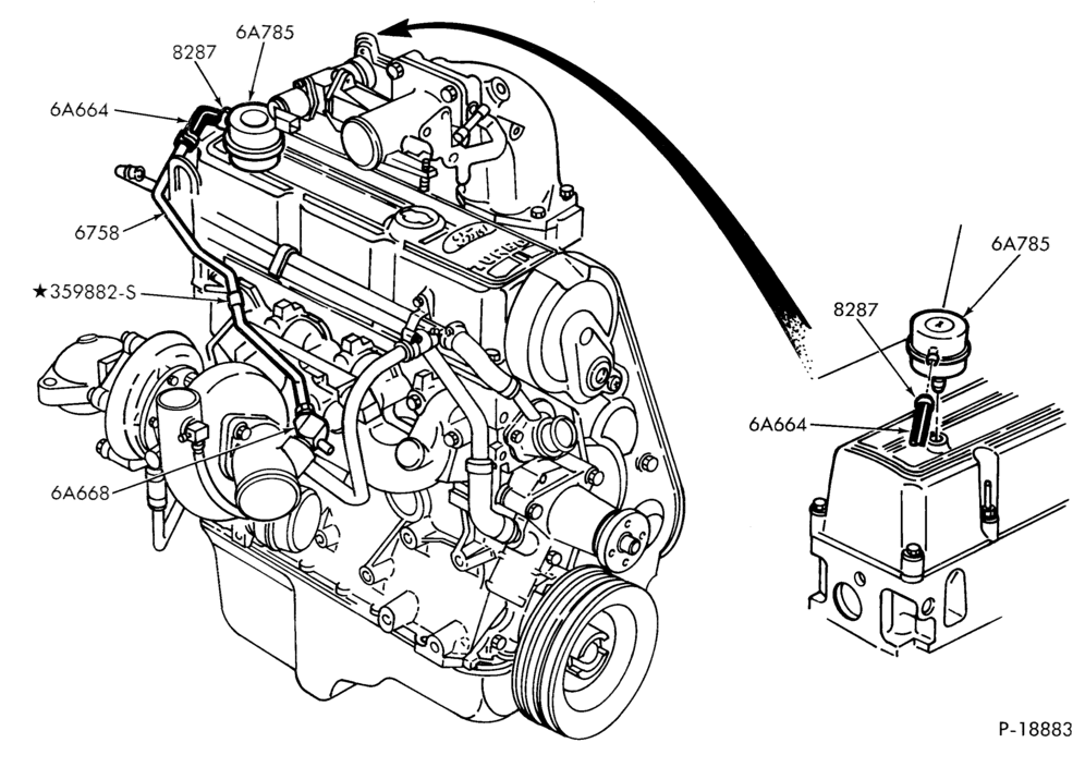 Схема 4 CYL. 2.3L (140 C.I.D.) - OHC-Crankcase ventilation system - E.F.I.-TC