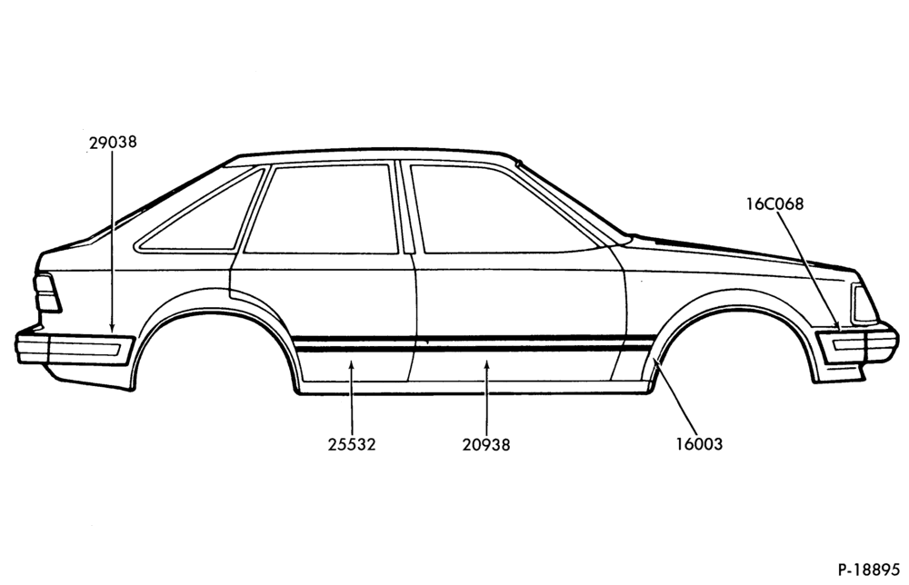 Схема WIDE BODY SIDE MOULDING PRESSURE SENSITIVE "FROM 3/85" - BODY TYPE 58