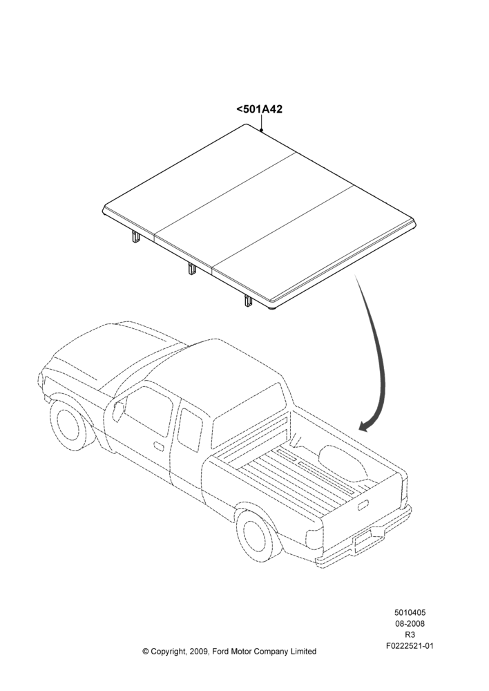 Схема Кузов пикапа и тент, Folding Hard Tonneau Cover, Accessory; 18.08.2008–16.12.2011