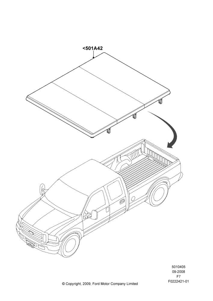 Схема Кузов пикапа и тент, Folding Hard Tonneau Cover, Accessory; 16.09.2008–12.02.2010