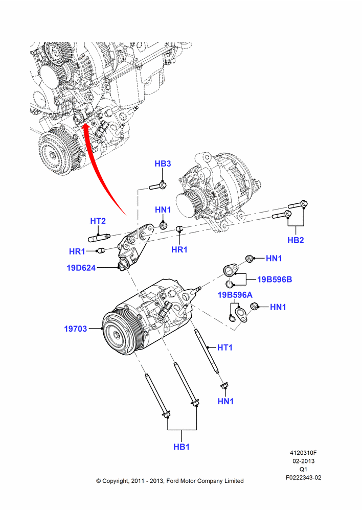 Схема Конденсатор и компрессор кондиционера, 2.0L EcoBoost (240PS), Compressor Assy; 08.08.2011–24.12.2014