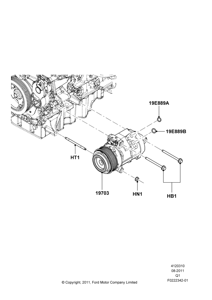 Схема Конденсатор и компрессор кондиционера, 3.5L 4V DOHC VCT SMPI V6 Gas, 3.7L DOHC V6 Gas., Compressor Assy; 08.08.2011–24.12.2014