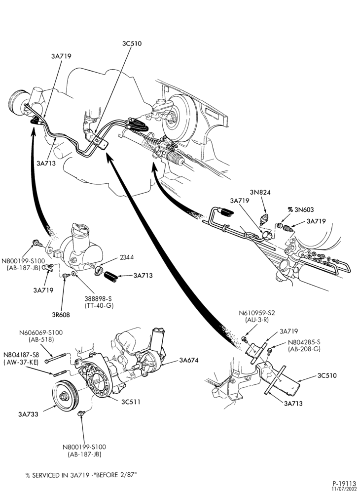Схема STEERING-Pump installation - 6 cyl. 183 (3.0L) - exc. SHO