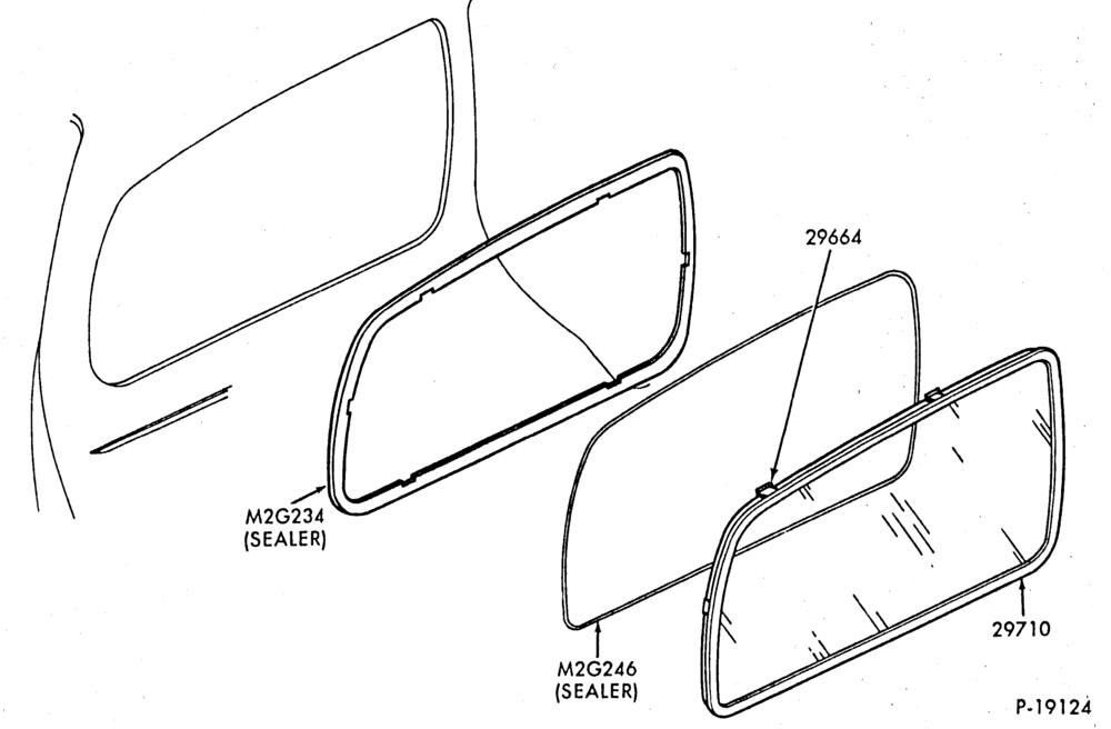 Схема BODY SIDES AND QUARTER-Window parts - front door  - quarter - stationary - stationary - body type 74