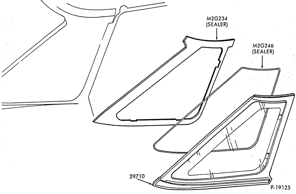 Схема BODY SIDES AND QUARTER-Window parts - front door - quarter - stationary - body type 54 - Sable