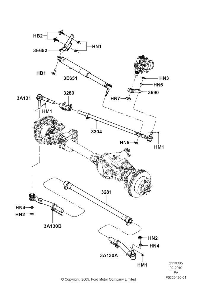 Схема Steering Linkage, 4WD, Ford 250 Series, Ford 350 Series; 22.02.2010–05.07.2016