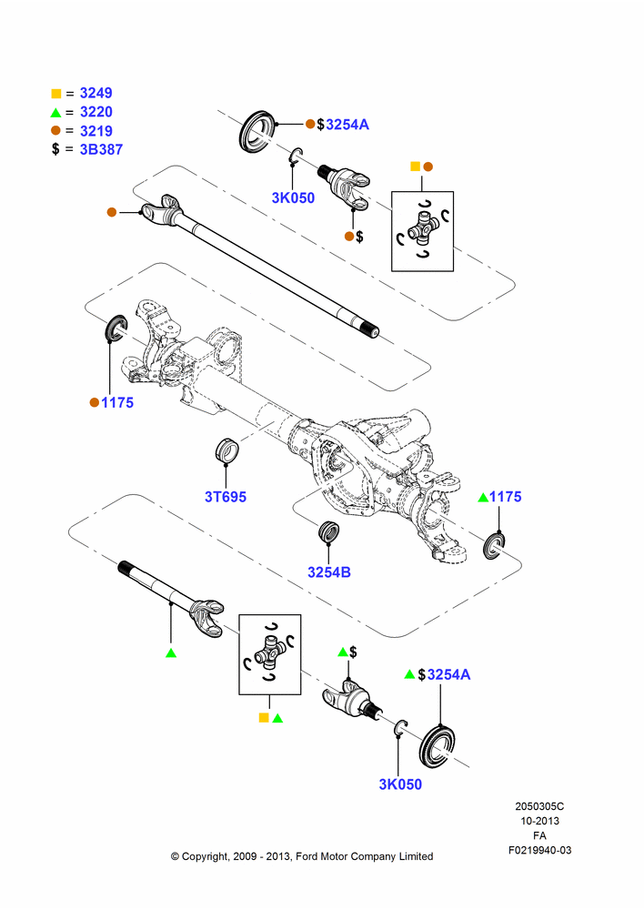 Схема Front Axle Case, LHD 4WD (Part Time Drive), Axle Shaft; 22.02.2010–05.07.2016