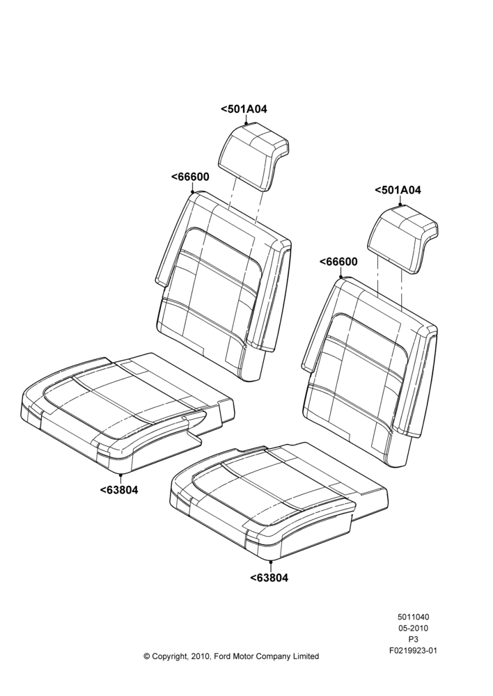 Схема Rear Seat Covers, With Third Row Power Folding Seat; 10.05.2010–29.02.2012