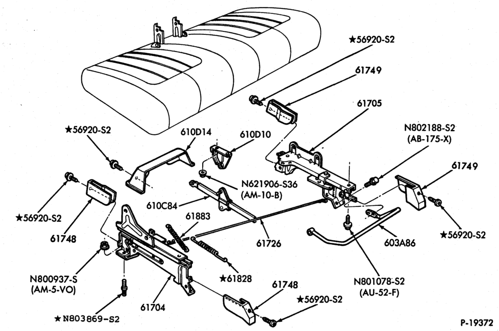 Схема SEATS AND SEAT BELTS-Front seat parts  - lower half - manual- flight bench