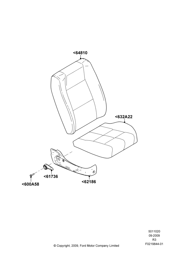 Схема Подушки и обогрев передних сидений, With Split Bench Front Seat, 40% Seat, in 60/40 seat; 14.09.2009–16.12.2011
