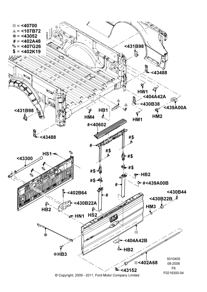 Схема Кузов пикапа и тент, Tailgate - With Flexible Step, Production Installed; 18.08.2008–23.12.2014