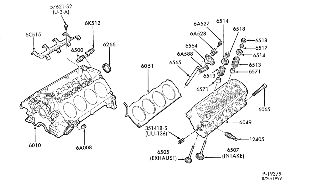 Схема 8 CYL. 5.0L (302 C.I.D.)-Valves, push rods and rocker arm cover
