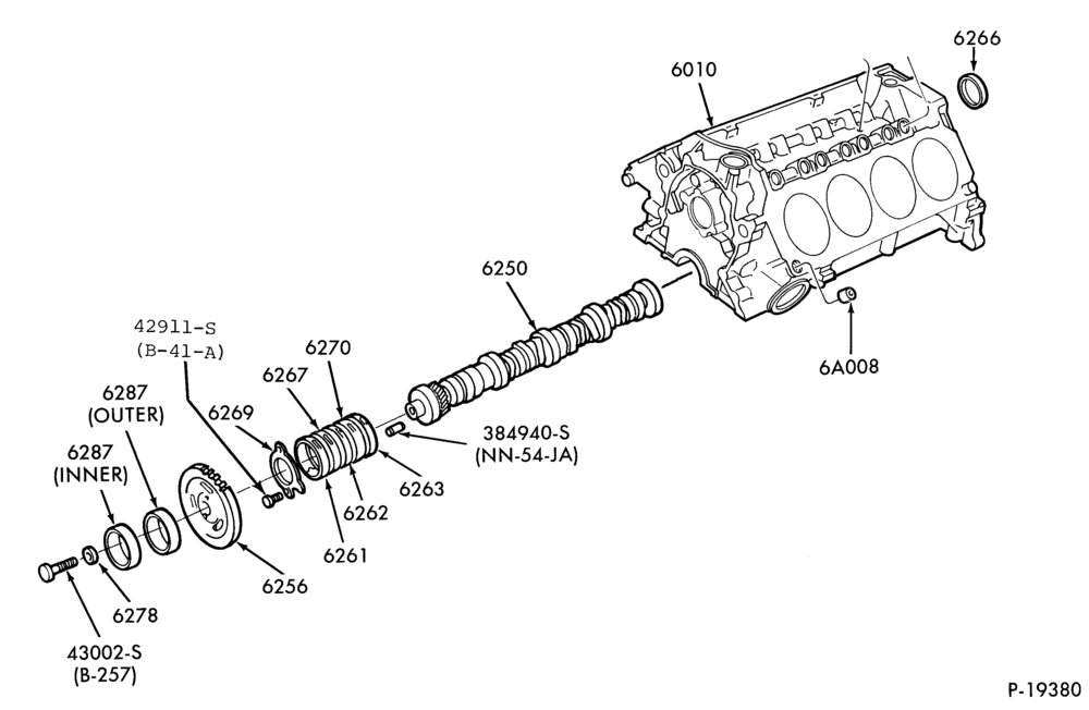 Схема 8 CYL. 5.0L (302 C.I.D.)-Camshaft, gear and bearings