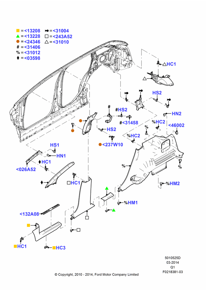 Схема Боковая отделка, Ford Series, RH; 12.07.2010–24.12.2014