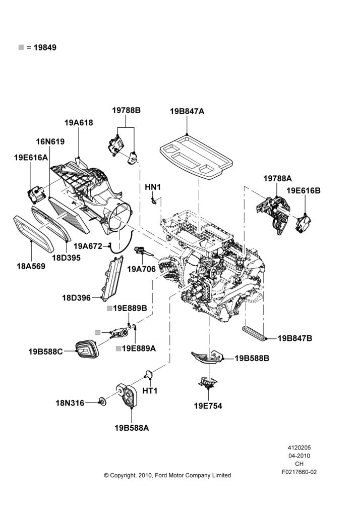 Схема Климат — наружные компоненты, Manual Air Conditioning; 26.04.2010–27.04.2013