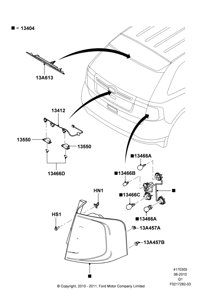 Схема Задние фонари, Ford Series, Limited, SEL, SE Version, SEL Version; 12.07.2010–24.12.2014