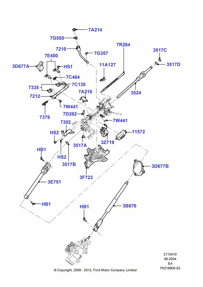 Схема Рулевая колонка и селектор, Stripped Chassis; 02.08.2004–09.09.2013