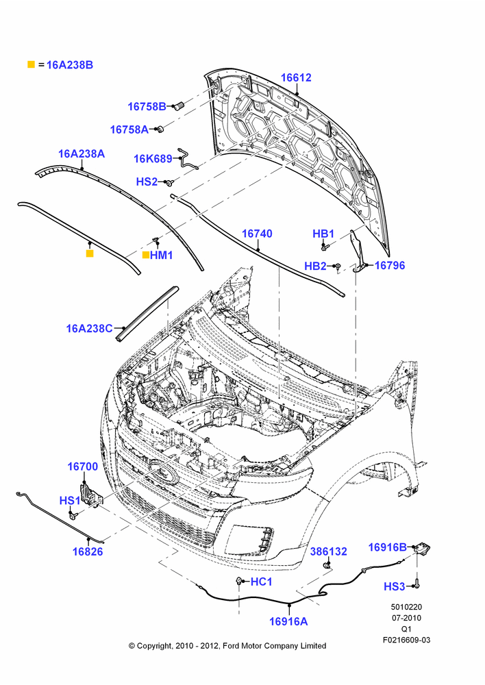 Схема Капот и детали, Ford Series; 12.07.2010–24.12.2014