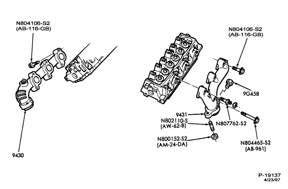 Схема 6 CYL. 3.0L (183 C.I.D.) - EXC. SHO-Exhaust manifold and related parts