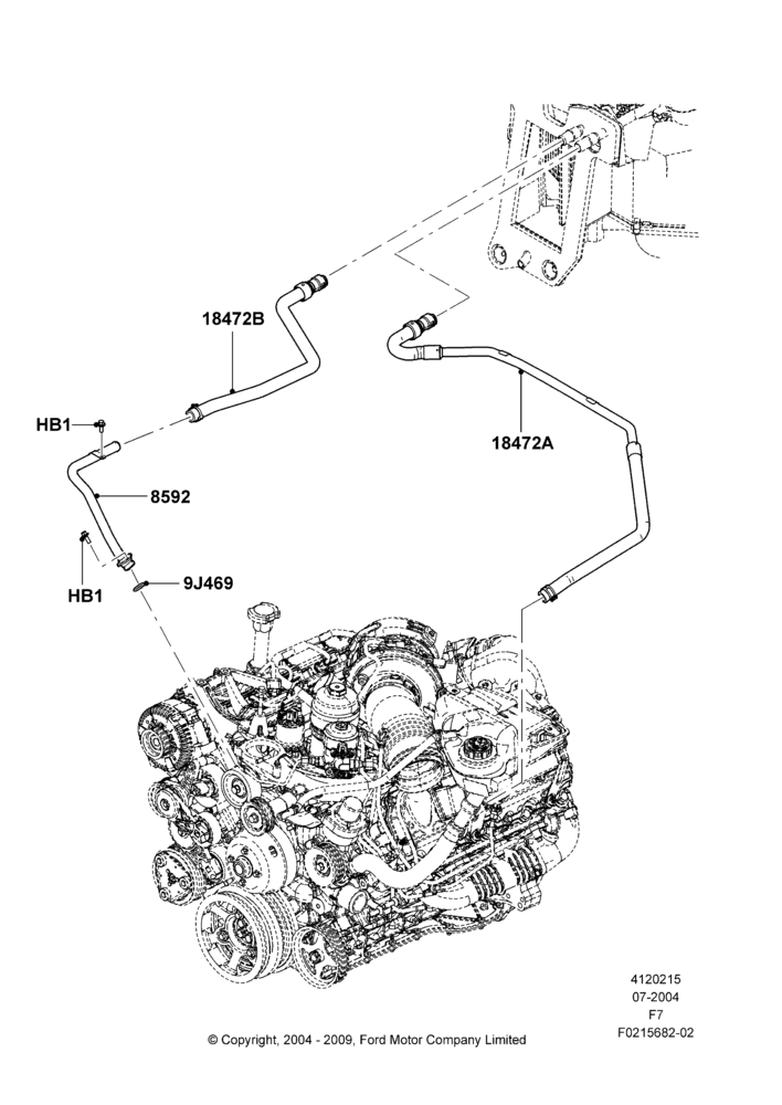 Схема Шланги отопителя, 6.0L OHV Diesel V8, All Super Single/Double Cabs, Less Air Conditioning, Less Ambient Temp/Speed Pack; 19.07.2004–18.12.2006