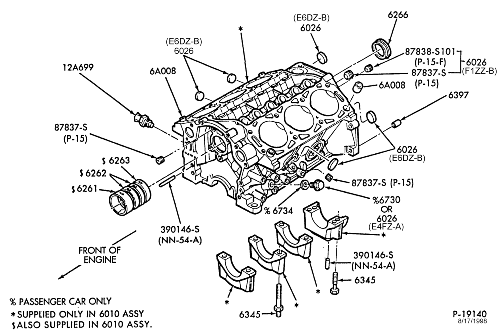 Схема 6 CYL. 3.0L (183 C.I.D.)-Cylinder block plugs