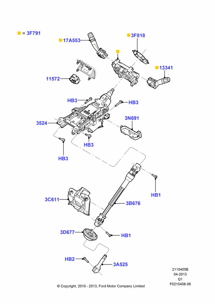 Схема Рулевая колонка, With Manual Tilt/Slide Stg Column; 12.07.2010–08.08.2011