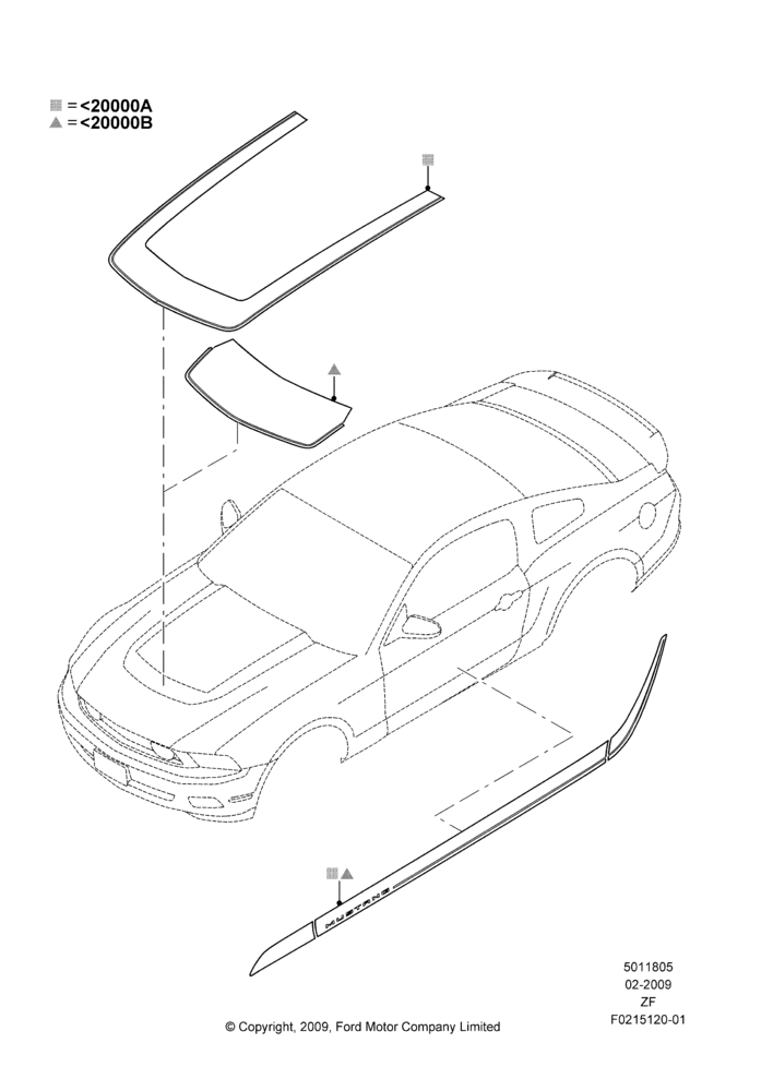 Схема Декоративные наклейки, Base, GT, Accessory, Includes Hood And Body Side Stripes; 26.02.2009–27.02.2012